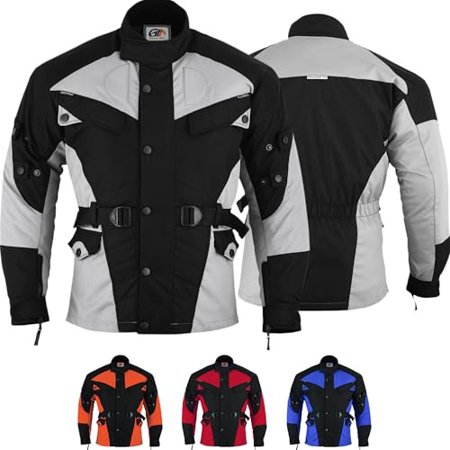 German Wear Herren Motorradjacke mit 5CE-Protektoren - Winddicht Lange Textil Jacke mit Kombizipper aus 4 Schichten - Abnehmbar Waschbar Thermofutter - 8 Taschen Protektorenjacke