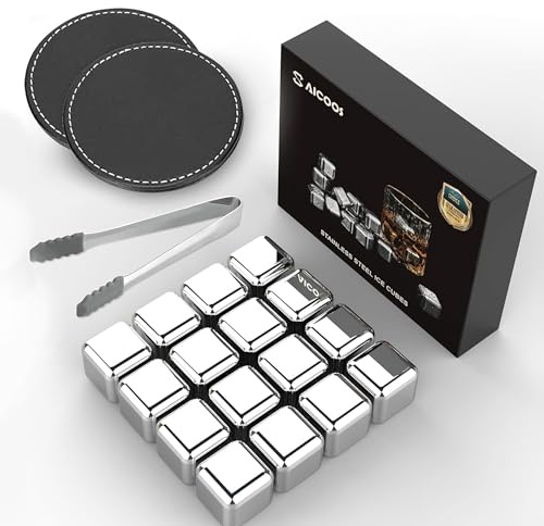 16 Stück Eiswürfel Aus Edelstahl Wiederverwendbare Weihnachtsgeschenke - Whisky Steine Ice Cubes Set, Whiskysteine, Wein Kühlsteine Für Getränke, Vatertagsgeschenke für Männer und Ehemann