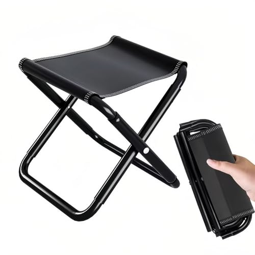 Kiuiom Campinghocker,Mini Klappstuhl,Klapphocker,Mini Camping Hocker,Klein Faltbar Hocker mit Tasche,Stabiler,Tragfähigkeit bis 220 Pfund,für Angeln Picknick Trekking Jagd Wandern,Schwarz (Schwarz)