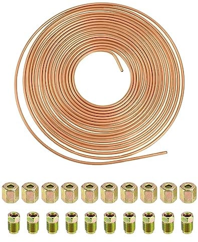 QWORK® 10m Verkupfert Bremsleitung, Außendurchmesser 4.76 mm, Innendurchmesser 3.3 mm mit 20 Muttern