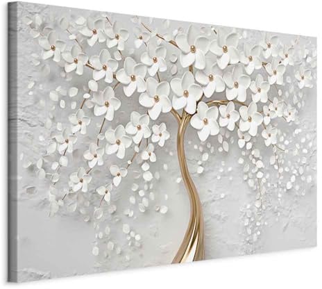 murando - Wandbilder XXL Abstrakte Baum 120x80 cm 1 tlg Leinwand Bilder Wand Deko Bilder Wohnzimmer Bild Schlafzimmer Leinwandbilder Wandbild Groß - Blumen Motiv Blütenbaum Bäume Weiß b-B-0475-b-a