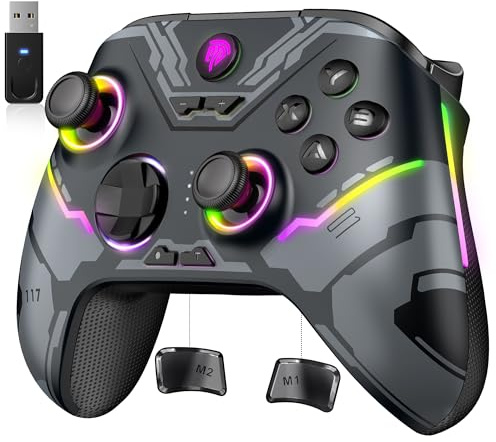 EasySMX X15 PC Controller Wireless mit 7 RGB Licht, Gaming Controller mit Hall Joystick & Trigger, Bluetooth Kompatibel mit PC/Switch/Handy/Tablet - Schwarz