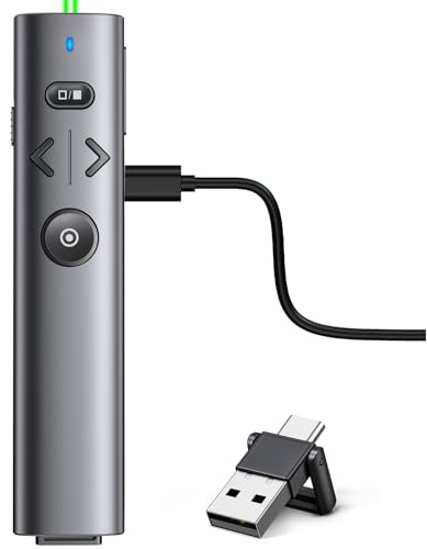 HELLCOOL USB C Presenter, 2.4 GHz Kabellose Presenter mit Laserpointer, Wiederaufladbare Grün Pointer für Präsentationen, Laserpointer Präsentation für Windows/Mac/PowerPoint/Keynote/Google Slides/PDF