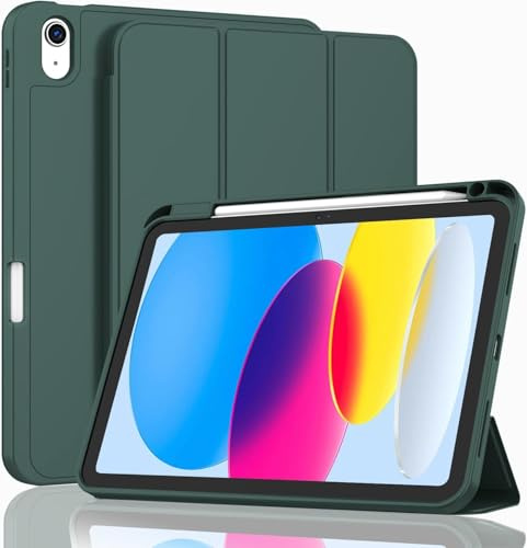TXWLLIU Hülle für iPad 11. Generation (A16) 11 Zoll 2025/iPad 10. Generation 10,9 Zoll 2022 mit Bleistifthalter, Leichter Schutzhülle und Automatischer Schlaf-/Wachfunktion, Dunkelgrün