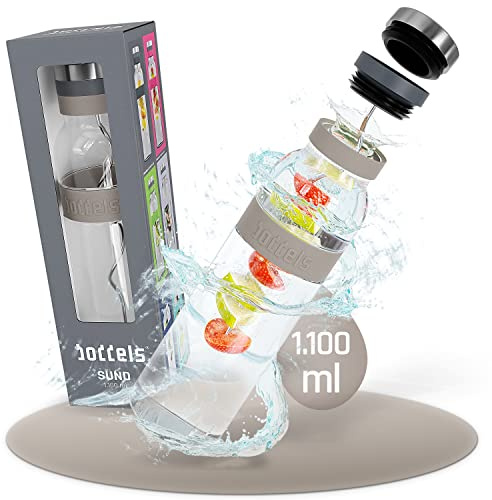 boddels Glaskaraffe mit Deckel und Sieb 1.100ml, rutschfester Griff, Wasserkaraffe mit Fruchteinsatz, Karaffe Glas mit Deckel, Glaskanne, Wasserkaraffe mit Deckel, Wasserkrug Glas