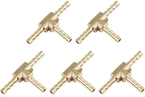 sourcing map 5Stk.T-Schlauchverbinder Messing Schlauchverbinder 3 Wege T Verbindungsstück 4mm