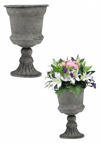 Tofficu Blumentopf Vintage Outdoor Pflanztopf – Robuste Metall Eisenkunst Amphore Blumenvase für Garten, Balkon, Terrasse und Heimbüro Dekoration (Grau)