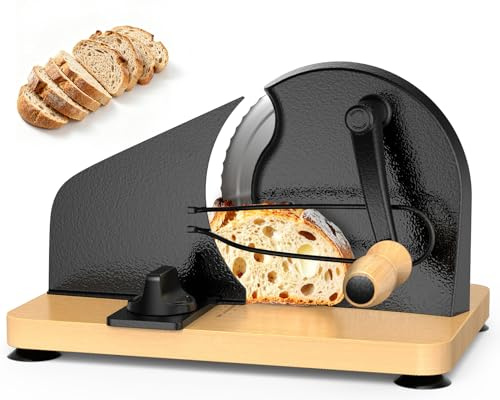Brotschneidemaschine Manuell mit Skalenlinien & Saugnäpfen, Einstellbare Dicke Gleichmäßige Scheiben, Rostfreien Stahlklinge Design für Private und Kommerzielle Nutzung(Schwarz)