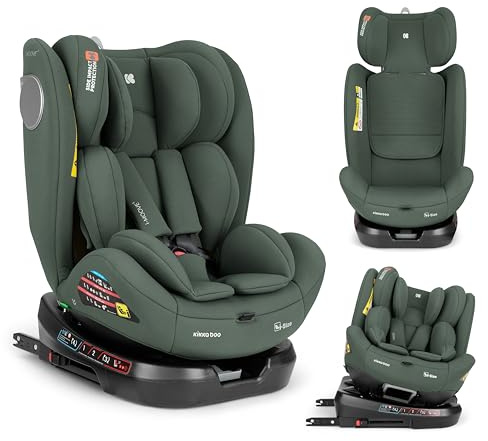 KikkaBoo Kindersitz 9-36 kg mit ISOFIX & 360° Drehung i-MOOVE 2, i-SIZE, 40-150 cm Reboarder, Rückwärts/Vorwärtsgerichtet, Verstellbare Kopfstütze, Liegefunktion, Armeegrün