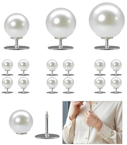 GrueGard Perlenknöpfe ohne Nähen, Brosche Knöpfe Elegant, 14mm Blusen Knopf Stecker zur Verkleinerung Ausschnitt für Strickjacke, Bluse, Pearl Button Pins (Weiß, Mixed Siize*12)