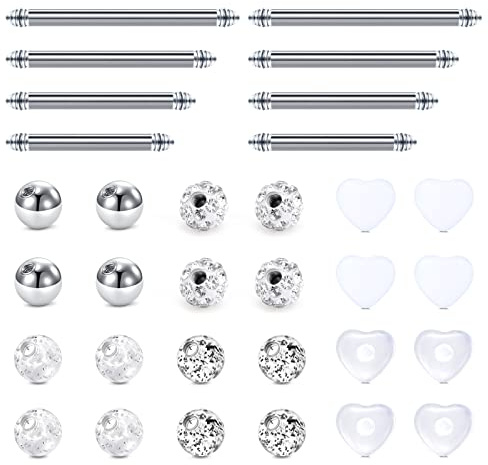 Briana Williams 14G Piercing Ersatzkugeln 5mm Zungenpiercing Chirurgenstahl Acryl 12/14/16/18mm Stablänge Straight Barbell Piercing Nipple Brustwarz