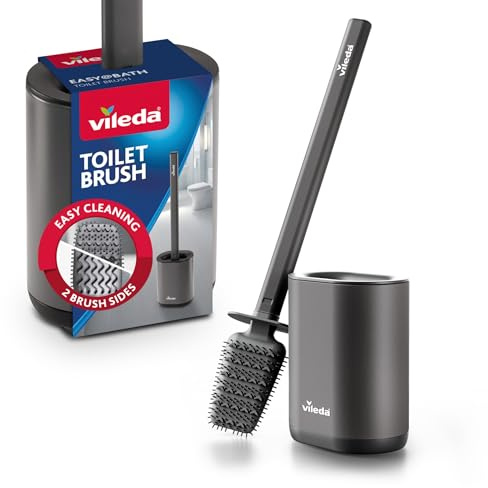 Vileda Silikon Toilettenbürste mit Flexkopf und Edelstahlgriff - WC Bürste mit 2-in-1 Reinigungszonen - Hygienisch geruchsgeschützt rostfrei schnell trocknend langlebig und sofort einsatzbereit