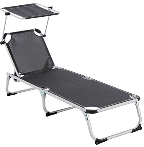 Nexos Trading Divero Gartenliege Sonnenliege Dach anthrazit 187x57x30 cm klappbar 5fach verstellbar Aluminiumrahmen Dreibeinliege wetterfest robust Keret