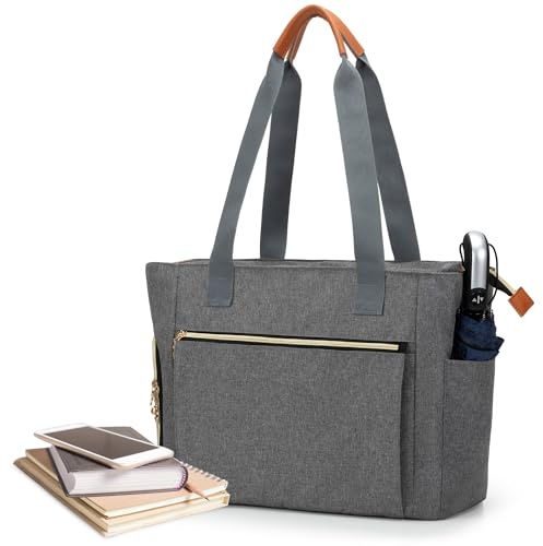 CURMIO Teacher Arbeitstasche für Frauen, Tragbare Lehrertasche mit gepolsterter Hülle, Aktentaschen mit Fächern für Laptop, Schulbedarf, Lehrerbedarf, Leere Tasche, Grau