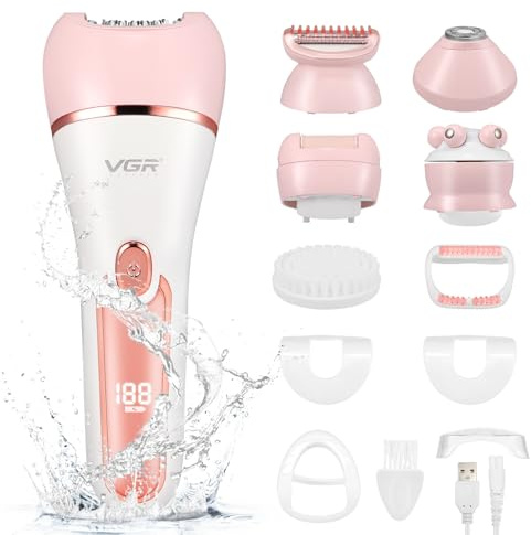 Damen Rasier und Gesichtsepilierer, 6-in-1 Epilierer Haarentfernung für Frauen Kabelloser, Wiederaufladbares, Nass- und Trocken-Gesichtsepilierer mit Peelingbürste, Reinigungsbürste, Massagekopf