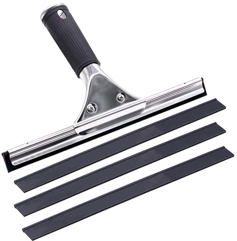 TETEWEVER 30cm Fensterabzieher Profi mit 3 Ersatz Gummilippe, Edelstahl Fensterwischer, Duschabzieher Schwarz für Dusche, Badezimmer, Spiegel, Glas, Fliesen, Fensterreinigung, Fensterreiniger