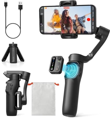 hohem iSteady X3 SE Gimbal Smartphone, 3-Achsen Gimbal Stabilisator, leichtes & faltbares Design mit abnehmbarem Fernbedienung, 11-Stunden-Akku, ideal für Vlogging, Selfies und Reisen