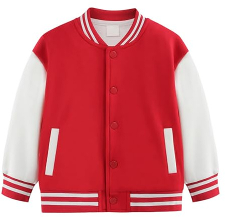 College Jacke Mädchen Junge Baseball Jacken mit Knopfleiste Langarm Warme Übergangsjacke Baumwoll Sportjacke Y2K Streifen Sweatjacke Basic Lässige Mantel