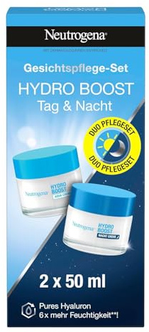 Neutrogena Hydro Boost Skincare Set: Hydro Boost Aqua Creme + Nachtcreme, parfümfreie Gesichtspflege mit purer Hyaluronsäure und Aminosäuren,pflegende/intensive Gesichtscreme für trockene Haut je 50ml