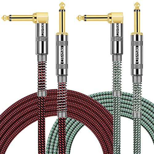OTraki 2 Stück Klinkenkabel 6,3mm, Gitarrenkabel 2m, Gitarrenverstärker, Geflochten Gitarrenkabel Mit Abgewinkelte Stecker Und 1 Standard Klinke Für Die E-Gitarre, Bassgitarre, Keyboard (Grün + Rot)