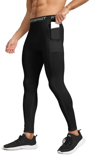 HYCOPROT Herren Kompressionshose mit Taschen Schnelltrocknende Laufhose Sportleggings Baselayer Leggings Atmungsaktiv Funktionsunterhose für Basketball Fitness