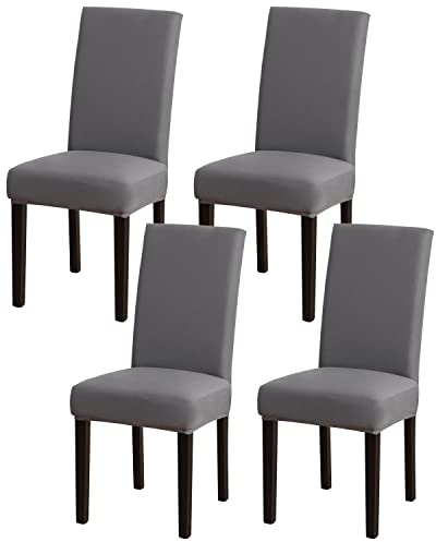mafudoxi Stuhlhussen 4er Set, Stretch Abnehmbare Waschbar Stuhlbezug, Stretch Stuhlhusse mit Gummiband, für Hotel, Bankett, Restaurant, Haus, Party, Hochzeit(Grey, 4Stück)