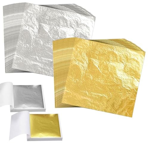 Dekorinex 200 Blätter 8,5 x 8cm Blattgold, Schlagmetall Gold | Imitation Blattgolds Blätter, Gold Leaf Sheets, Blattgolds Blattsilber Imitation, für Vergolden, Malen, Handwerk