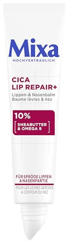 Mixa Cica Lip Repair+ Lippen- & Nasenbalsam – Regenerierende Pflege mit 10% Sheabutter & Omega 9 gegen spröde Lippen & Trockenheit – Beruhigender SOS Balsam für die Mund- & Nasenpartie, 10ml