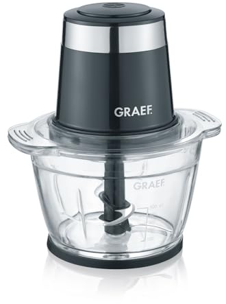 GRAEF Multi-Zerkleinerer CH502 Schwarz, Vierflügeliges Edelstahlmesser, Einhand-Pulse-Bedienung, Ideal zum Hacken von Obst, Gemüse – Multi-Zerkleinerer
