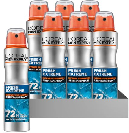 L'Oréal Paris, Men Expert, Fresh Extreme 72H Anti-Transpirant Deospray, mit Ultra-Cooling-Effekt, intensiver Schutz gegen Geruch, Aerosol, 6 x 150ml