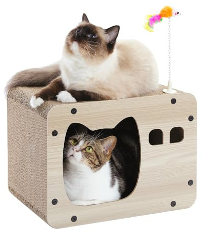 PETEPELA Kratzpappe für Katzen,Kratzpad Kratz,Wellpappe Kratzbrett, Kratzmöbel mit Spielzeug, Kratzmatte für Indoor-Katzen als Möbelschutz