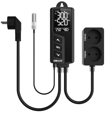 Elitech Thermostat Temperaturregler & Feuchtigkeitsregler Temperatur Steuerung Steckdosen 220V mit Sensorsonde, WiFi Version, für Gewächshaus Reptilien Terrarium