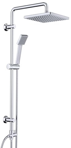 JOHO Edelstahl Duschsystem ohne Armatur, Regendusche Duschset Wassersparend mit Kopfbrause ABS 20x20 cm Chrom