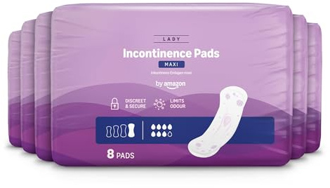 By Amazon Inkontinenzeinlagen für Erwachsene Maxi, 48 Inkontinenzeinlagen (6 Packungen à 8 Pads), Einzeln Verpackt, Parfümfrei
