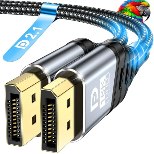 ZEENVIC DisplayPort Kabel 2m 2.1, 16K DP Kabel 16K@60Hz, 8K@120Hz, 4K@240Hz/165Hz/144Hz 80Gbps, Unterstützt HDR, FreeSync, G-Sync, DSC 1.2a, HDCP 2.2 für Gaming Monitor, Laptop, Grafik