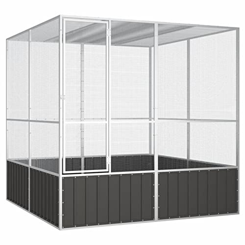 Yolola Vogelvoliere XXL, Premium Vogelkäfig, Moderne Vogelvoliere, Vogelkäfig aus Verzinkter Stahl, Voliere Hühner 213,5x217,5x211,5 cm Anthrazit