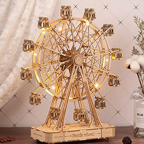 Rolife 3D Puzzle - Holzpuzzle 3D Spieldose Modellbausatz für Erwachsene Kreativer DIY-Bausatz, Bastelset für Dekoration & Ästhetische Geschenke für Teenager(Ferris Wheel)