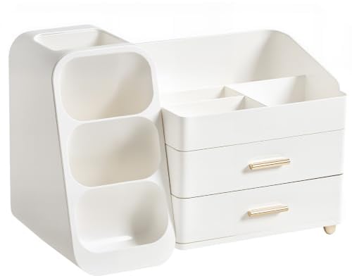 HBlife Make-up-Organizer mit Schubladen 3-in-1 Kosmetik | Make-up-Pinselhalter, Hautpflege-Organizer, Frisiertisch, Bad, Schlafzimmer, Schreibtisch