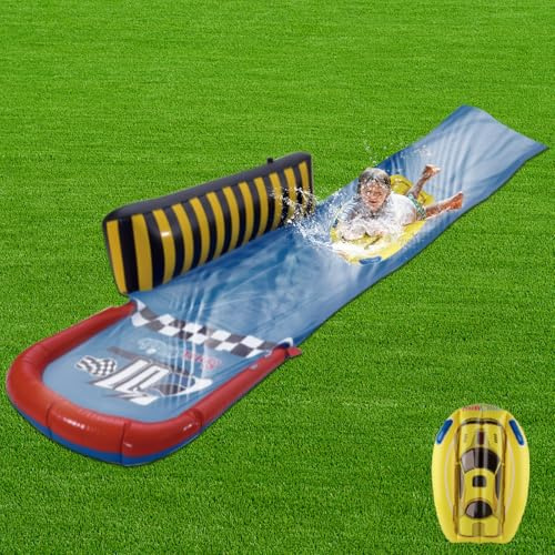 ACTOYS Wasserrutsche Garten, Single Wasser Rutschbahn, Rutschbahn Outdoor Wasser, Rasen-Wasserrutsche mit 1 Bodyboard und 4 Befestigungsankern, Slip und Slide Wasserrutsche für Kinder 488cmx85cm