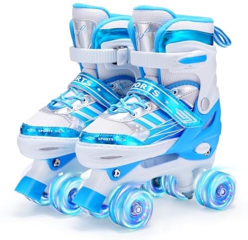 Kinder Rollschuhe für Mädchen Jungen Verstellbare, 8 Light Up Räder Quad Skates für Mädchen Jungen Kleinkind Anfänger Innen und Outdoor