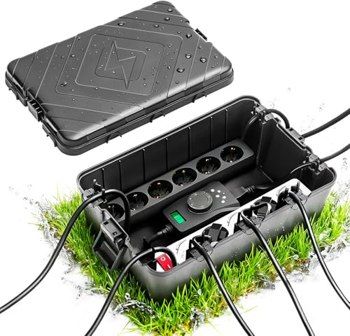 große Kabelbox Wasserdicht IP54 Outdoor Wasserdichte Verteilerdose | Schutzbox mit 7 Kabeleingängen für Steckdosenleisten, Verlängerungskabel und Stecker,PP-Material