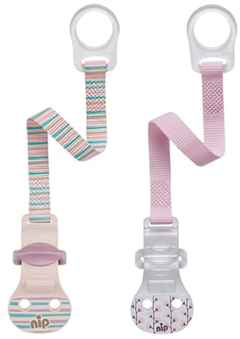 nip Schnullerband mit Ring // 2-er Set Girl // Komfort-Verschluss für alle Schnuller ohne Ring // NEU Befestigungsring aus flexiblem Silikon // made in Germany
