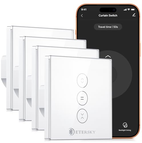 Smart Rolladenschalter, Etersky Rolladen Zeitschaltuhr Smart Jalousien Schalter mit Touch Panel, Kompatibel mit Alexa Echo und Google Assistant, App Fernbedienung/Timer