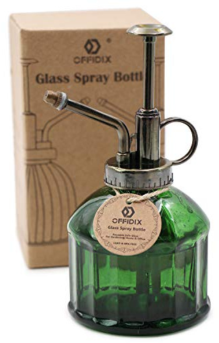 OFFIDIX Glas-Sprühflasche, Pflanzennebel mit Bronze-Kunststoff-Top-Pump-Blumen-Gießkanne zum Gießen Kleiner Pflanzen im Haus oder im Büro (Dunkelgrüne)