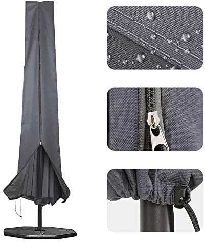 RICHIE Schutzhülle für Sonnenschirm, 190x25x50cm Abdeckhauben für Sonnenschirm 600D Oxford-Gewebe PVC-Beschichtung mit Reißverschluss Passend für 1,8 m bis 3,4 m Große Sonnenschirme, Grau