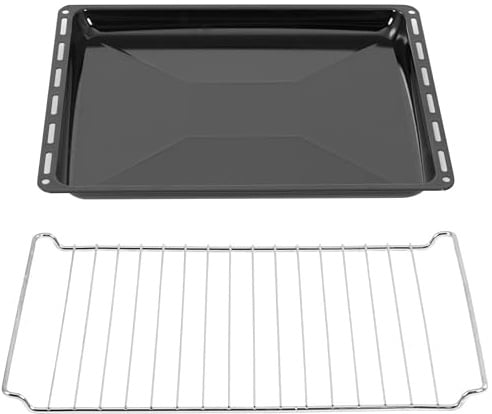 ICQN Backblech & Gitter Set 445 × 375 × 35 mm, Kompatibel mit Bauknecht, Indesit, Whirlpool-Gruppe & Algor, Emaillierte Backbleche & Verchromtes Gitter für Backofen & Herd