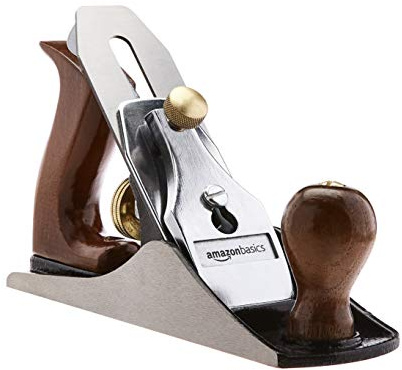 Amazon Basics No.4 Verstellbarer Universal-Handhobel zum Glätten von Bänken, mit 2-Zoll-Klinge (50.8 mm) und Holzgriffen für präzise Holzbearbeitung, Braun