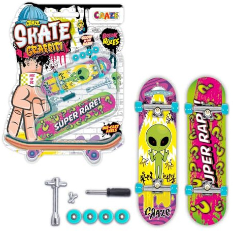 Craze Skate Fingerboard Set 2er Pack – Leuchtende Mini-Skateboards mit Zubehör für Kinder & Fingerboard-Fans – Mini Fingerboards für Tricks & Stunts, Neon