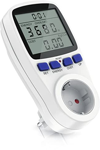 CSL - Energiekostenmessgerät - Stromverbrauchszähler, Energiekosten Anzeige - Stromzähler - 3680W - Energiemessgerät mit integriertem Berührungsschutz