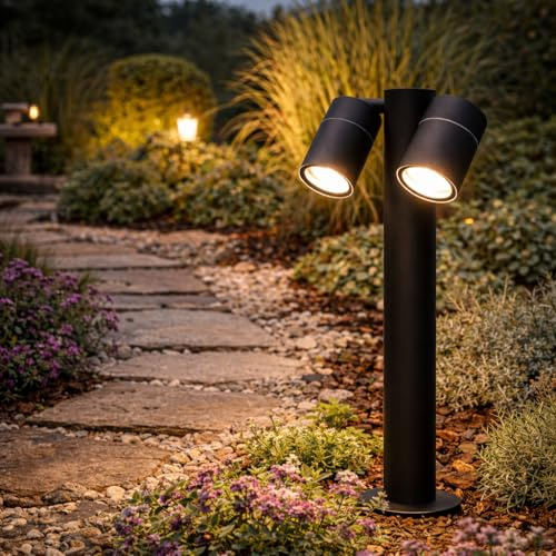 Lumiled Pollerleuchte Außenstehleuchte 45 cm IP44 spritzwasserdicht schwarz 2xGU10 Fassung verstellbar 230 V Gartenleuchte Wegeleuchte Spot Außenlampe modern langlebig für Terrasse und Wegbeleuchtung